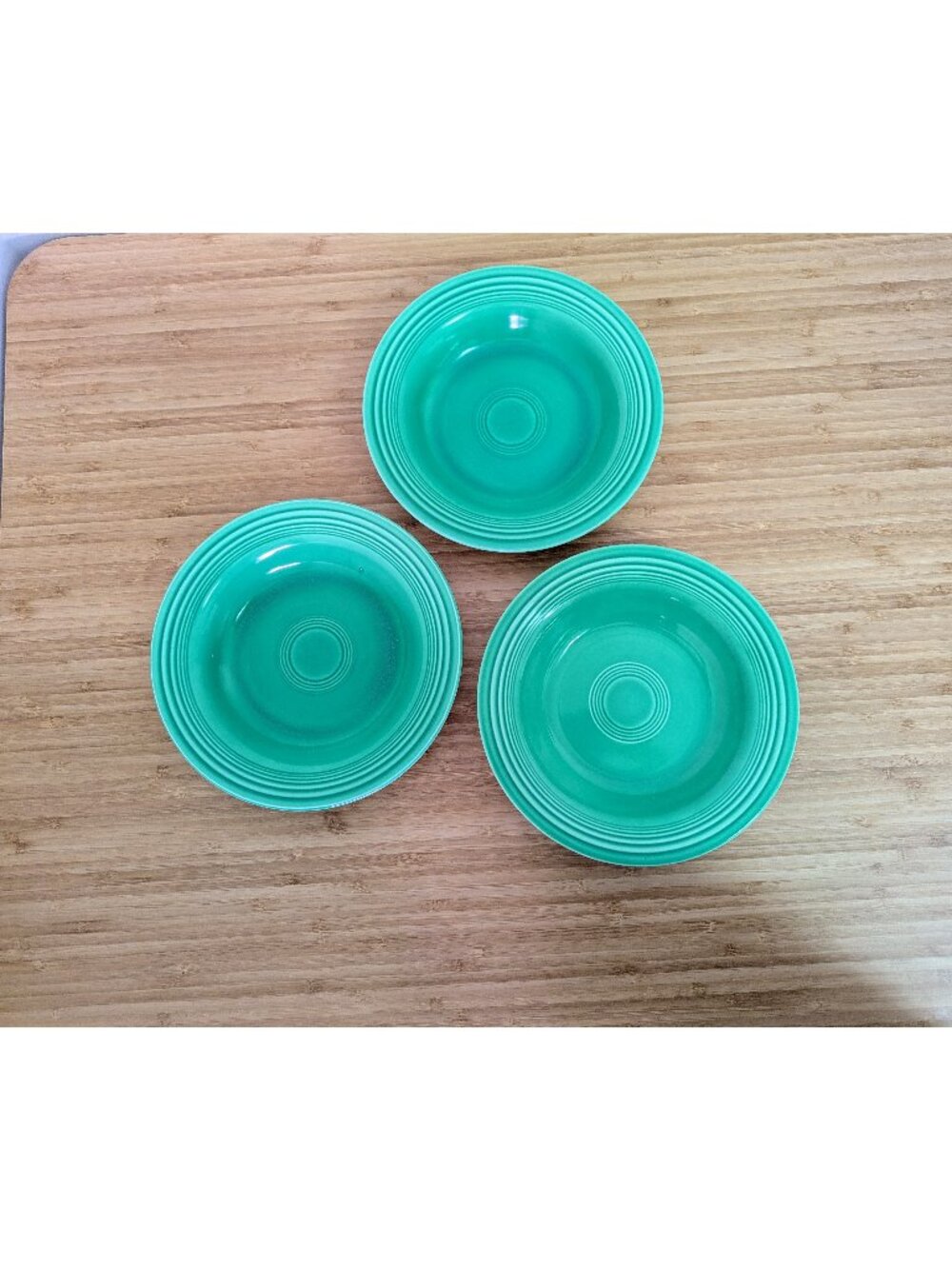 3 Fiestaware Vintage Light/Original Green Rimmed Soup Bowls